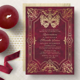Invitación Elegante máscara de mascarada roja Quinceanera