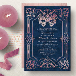 Invitación Elegante máscara de mascarada rosa Quinceanera