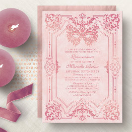 Invitación Elegante máscara de mascarada rosa Quinceanera