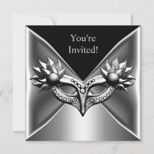 Invitación Elegante Máscara de Metal Negro y Plateado Evento 