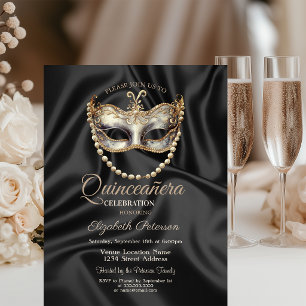 Invitación Elegante Máscara de Rasopetróleo Quinceañera