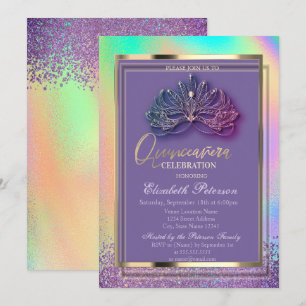 Invitación Elegante Máscara Diamantes Arcoíris Holográfico 