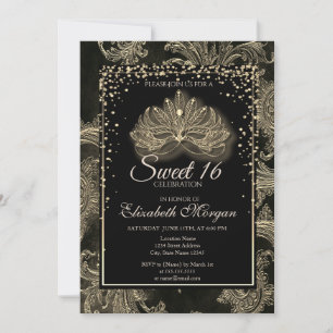 Invitación Elegante Máscara Floral Moderna Damascada Cumpleañ