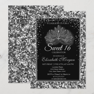 Invitación Elegante Máscara Moderna de Plata Lentejuelas Swee