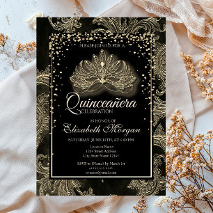Invitación Elegante Máscara Moderna Floral Damask Quinceañera