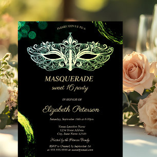 Invitación Elegante máscara negra de gala, dulce mascarada de