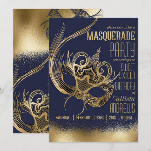 Invitación Elegante Mascarada de la Marina de Oro Dulce Dieci