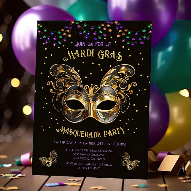 Invitación Elegante mascarada de oro máscara de mascarada Mar (Subido por el creador)