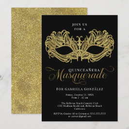 Invitación Elegante mascarada de oro Quinceanera