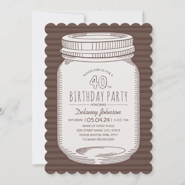 Invitación Elegante Mason Jar Rustic 40 Fiesta de cumpleaños (Anverso)