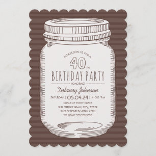 Invitación Elegante Mason Jar Rustic 40 Fiesta de cumpleaños