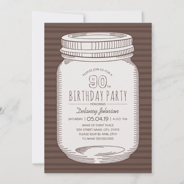 Invitación Elegante Mason Jar Rustic 90th Birthday Party (Anverso)