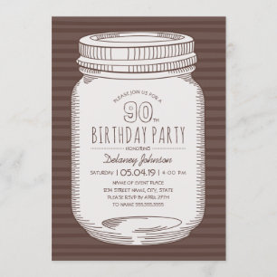 Invitación Elegante Mason Jar Rustic 90th Birthday Party
