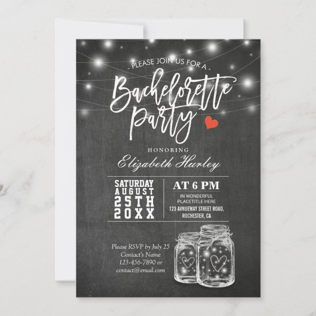 Invitación Elegante Mason Jar String ilumina la fiesta de la  (Anverso)