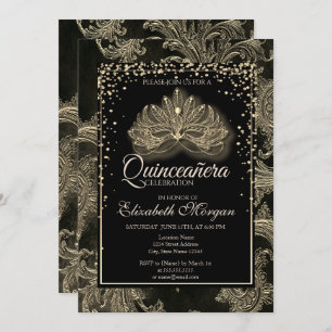 Invitación Elegante Masque Moderno Floral Damask Quinceanera