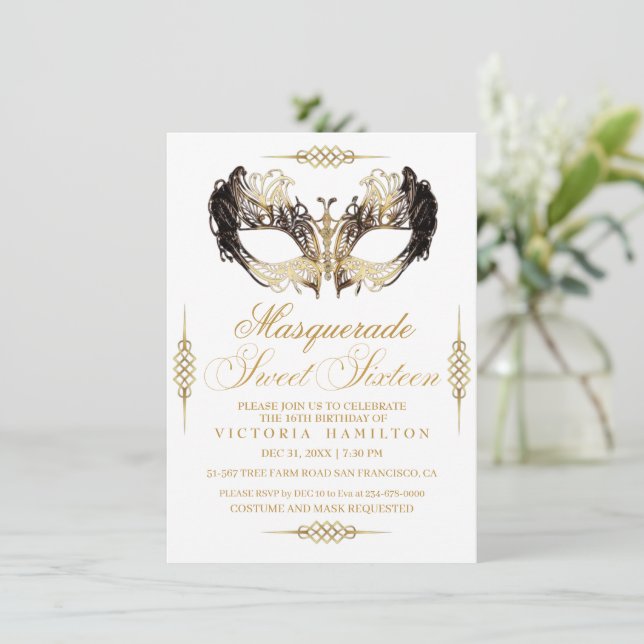 Invitación Elegante Masquerade Dulce Dieciséis Cumpleaños (Anverso de pie)