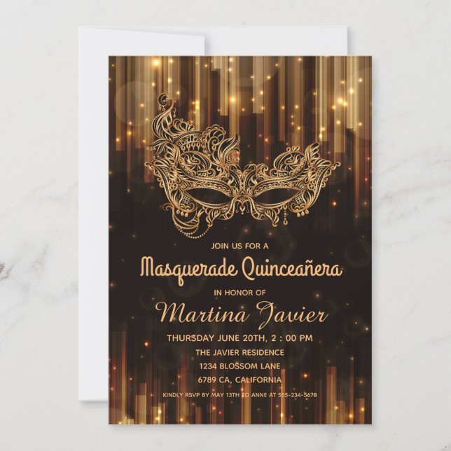 Invitación Elegante Masquerade Quinceañera 15 cumpleaños (Anverso)