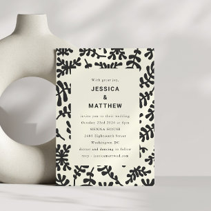 Invitación Elegante Matisse Boda Botánico Blanco Negro