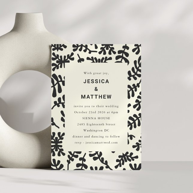 Invitación Elegante Matisse Boda Botánico Blanco Negro (Subido por el creador)