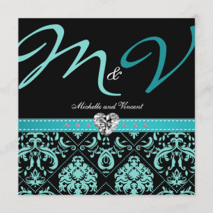 Invitación Elegante matrimonio azul Aqua invita