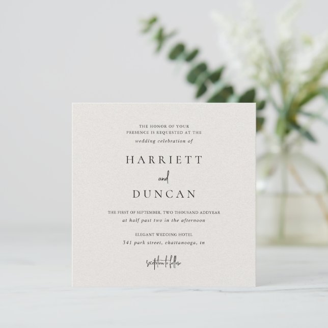 Invitación Elegante matrimonio beige neutral y eterno (Anverso de pie)