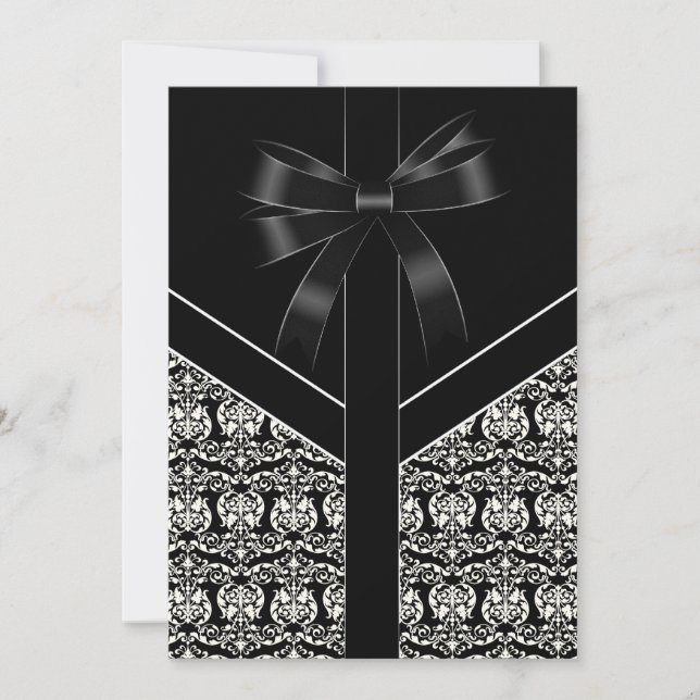 Invitación Elegante matrimonio blanco y negro damasco (Anverso)