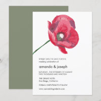 Elegante matrimonio con amapola roja salva la tarj