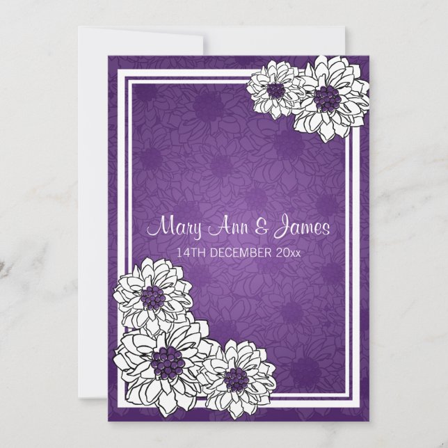 Invitación Elegante matrimonio Dahlia morado floral (Anverso)