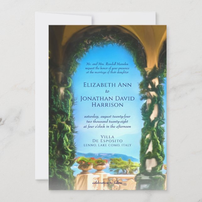Invitación Elegante matrimonio de destino italiano Villa Arch (Anverso)