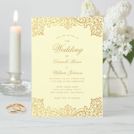 Invitación Elegante matrimonio de la caligrafía de oro de cre