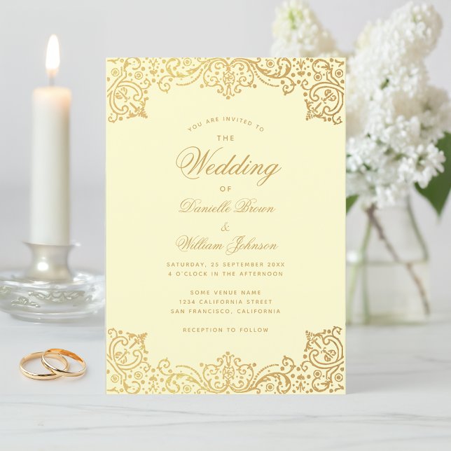 Invitación Elegante matrimonio de la caligrafía de oro de cre (Subido por el creador)