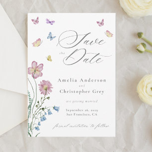 Invitación Elegante matrimonio de mariposas de flores silvest