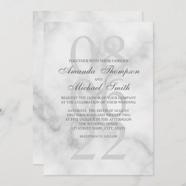 Invitación Elegante matrimonio de mármol elegante (Anverso / Reverso)