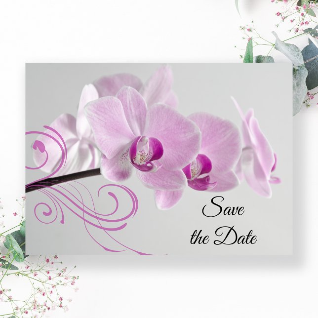 Invitación Elegante matrimonio de orquídeas rosas salva la fe (Subido por el creador)