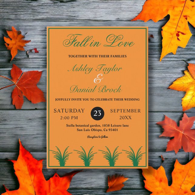 Invitación Elegante matrimonio de otoño de Naranja de hierba  (Subido por el creador)