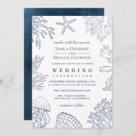 Invitación Elegante matrimonio de playa de coral blanco de la
