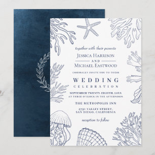 Invitación Elegante matrimonio de playa de coral blanco de la