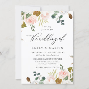 Invitación Elegante matrimonio de primavera floral blanca y R