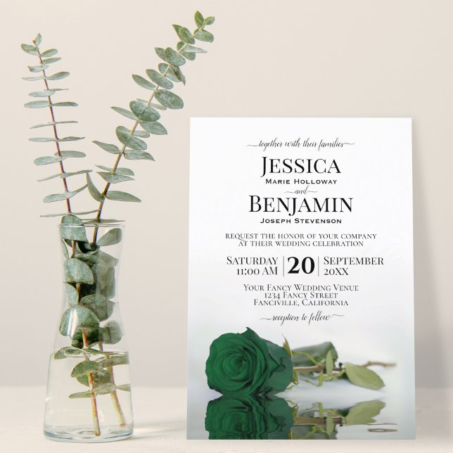 Invitación Elegante matrimonio de Rosa verde esmeralda de lar (Subido por el creador)