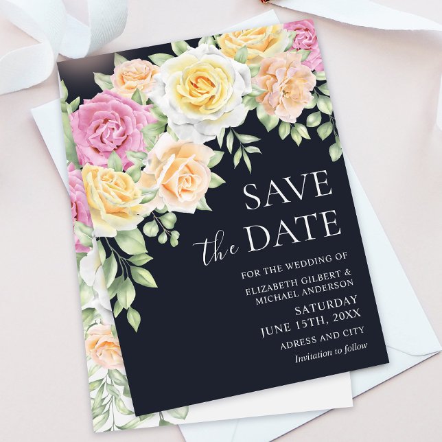 Invitación Elegante matrimonio de Rosas coloridos salva las c (Subido por el creador)