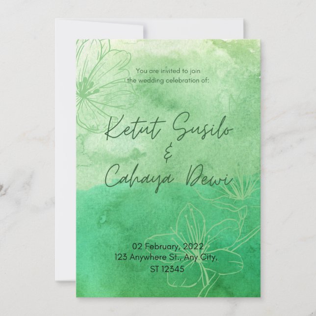Invitación Elegante matrimonio elegante verde sabio invita a (Anverso)