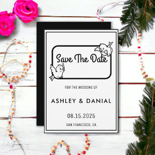 Invitación Elegante matrimonio enmarcado en blanco negro salv