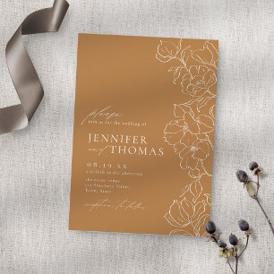 Invitación Elegante matrimonio floral de otoño dorado