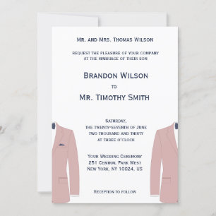 Invitación Elegante matrimonio gay rosa y azul