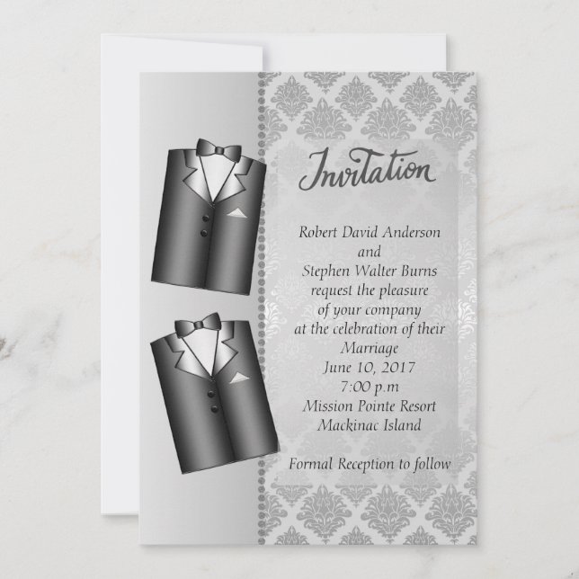 Invitación Elegante matrimonio Gay Silver (Anverso)