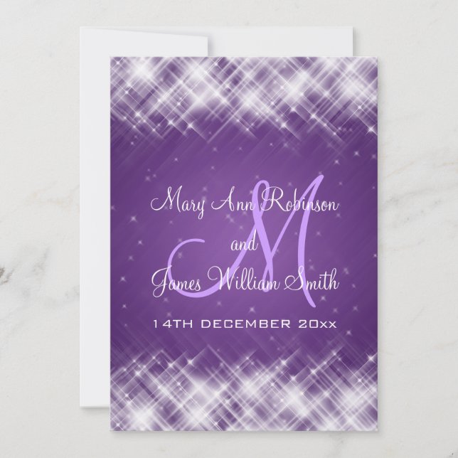 Invitación Elegante matrimonio glamuroso provoca morado (Anverso)