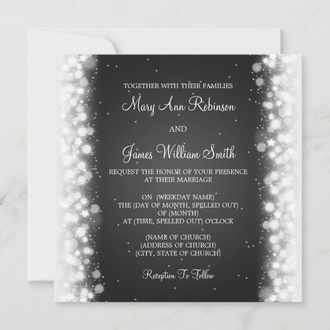 Invitación Elegante matrimonio mágico negro (Anverso)