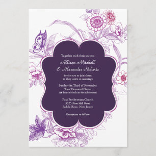 Invitación Elegante matrimonio mariposa púrpura
