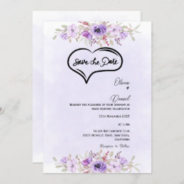 Invitación Elegante matrimonio morado floral salva la fecha