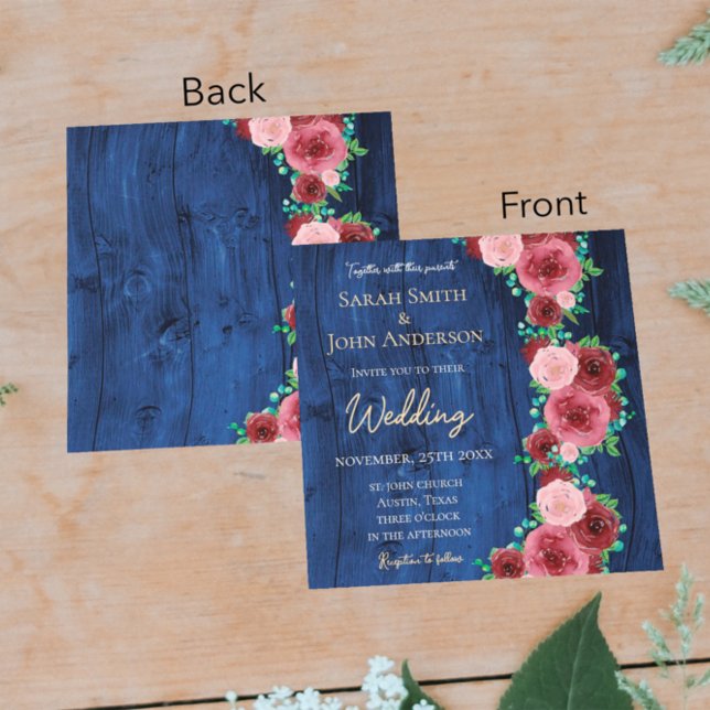 Invitación Elegante matrimonio naval y acuarela borgoñona (Subido por el creador)